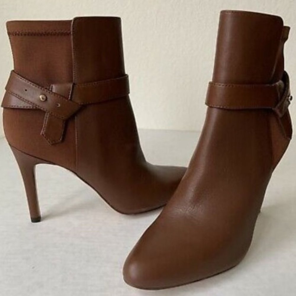 WHBM Brown Leather Ankle Bootie SZ 10